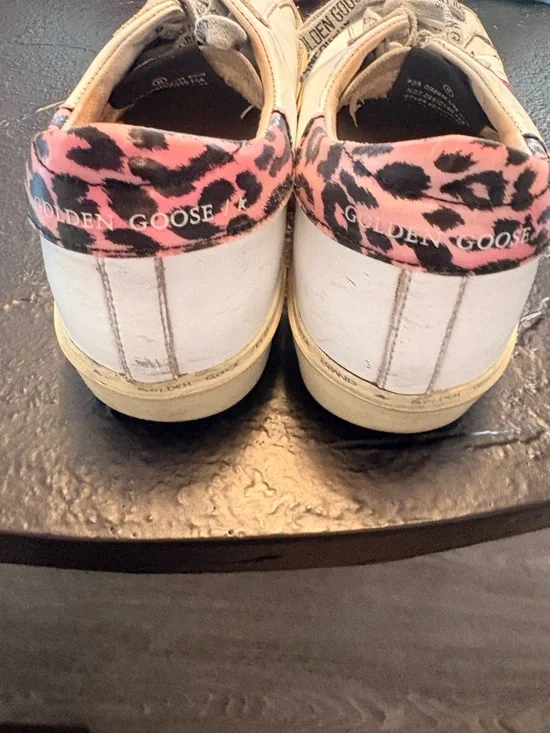 Golden Goose White Sneakers with Pink Star and Leopard Heel - Picture 6 of 8